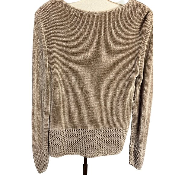 CLIO Sweater Knit Size Small Tan Crew Neck Long Sleeve Boho Chic Flaw - Picture 6 of 15